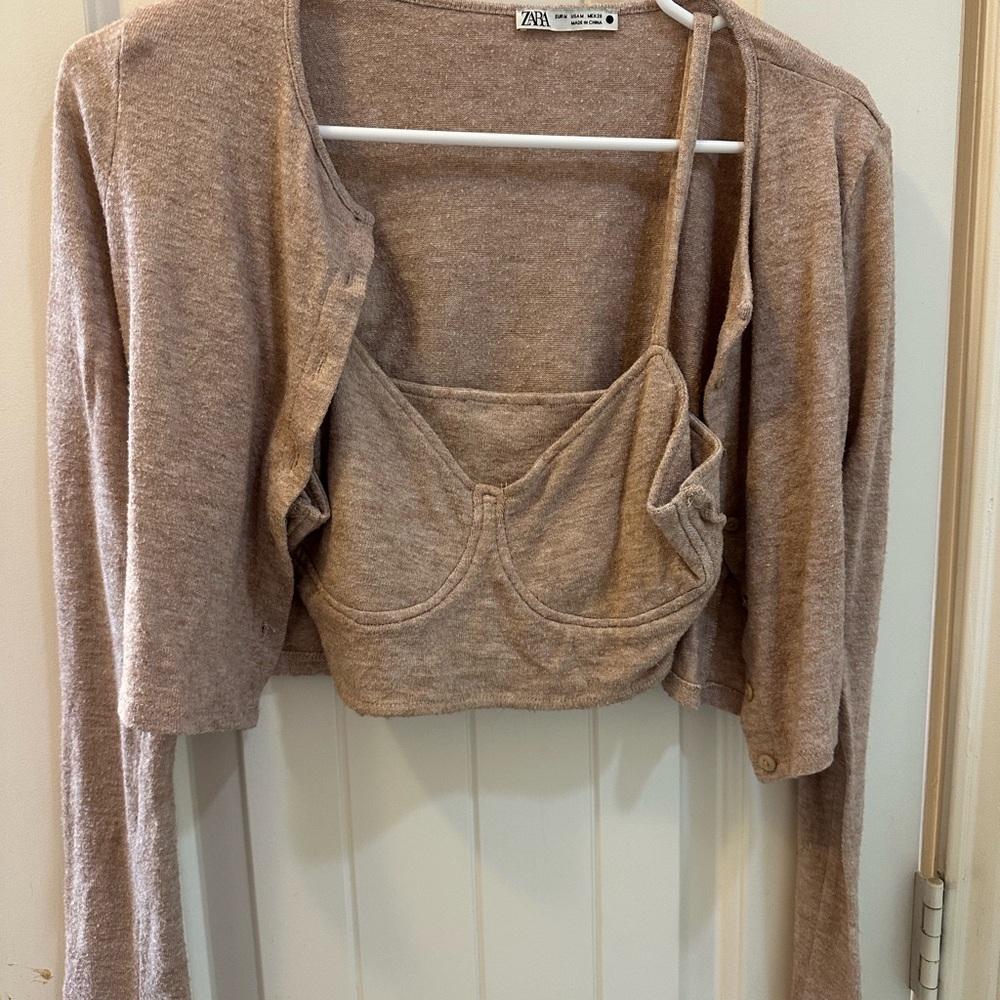 Zara Women's Beige Camisole and Cardigan Set